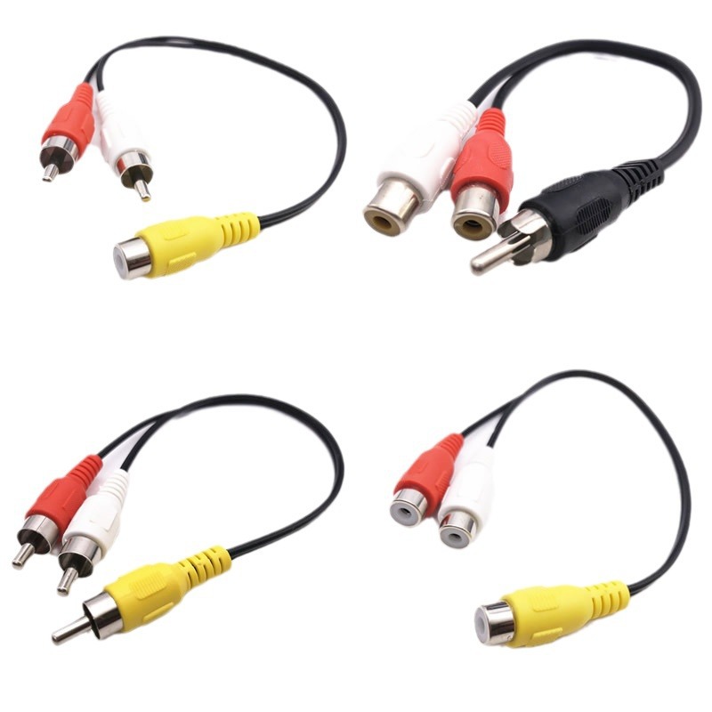 Car Audio One-To-Two Audio Cable Tv Amplifier One Male to Two Female Rca Lotus Conversion Reversing Video Cable