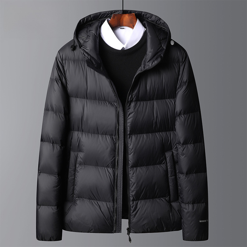 Winter New Simple All-match Hooded Down Jacket Men's Thickened Middle-aged and Young People's Cold-proof Warm Fashionable Bread Down Jacket