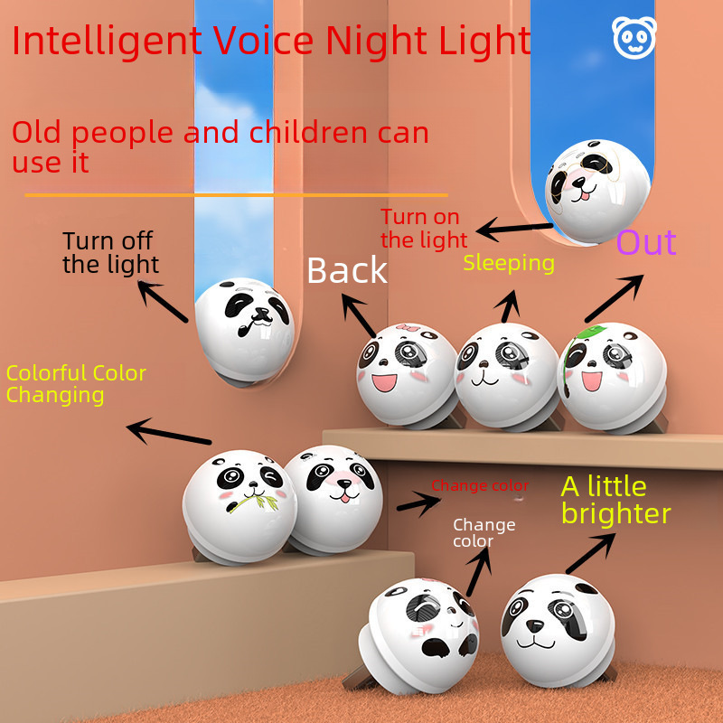 USB night light Smiley panda voice night light eye protection color changing English intelligent voice light color voice control light