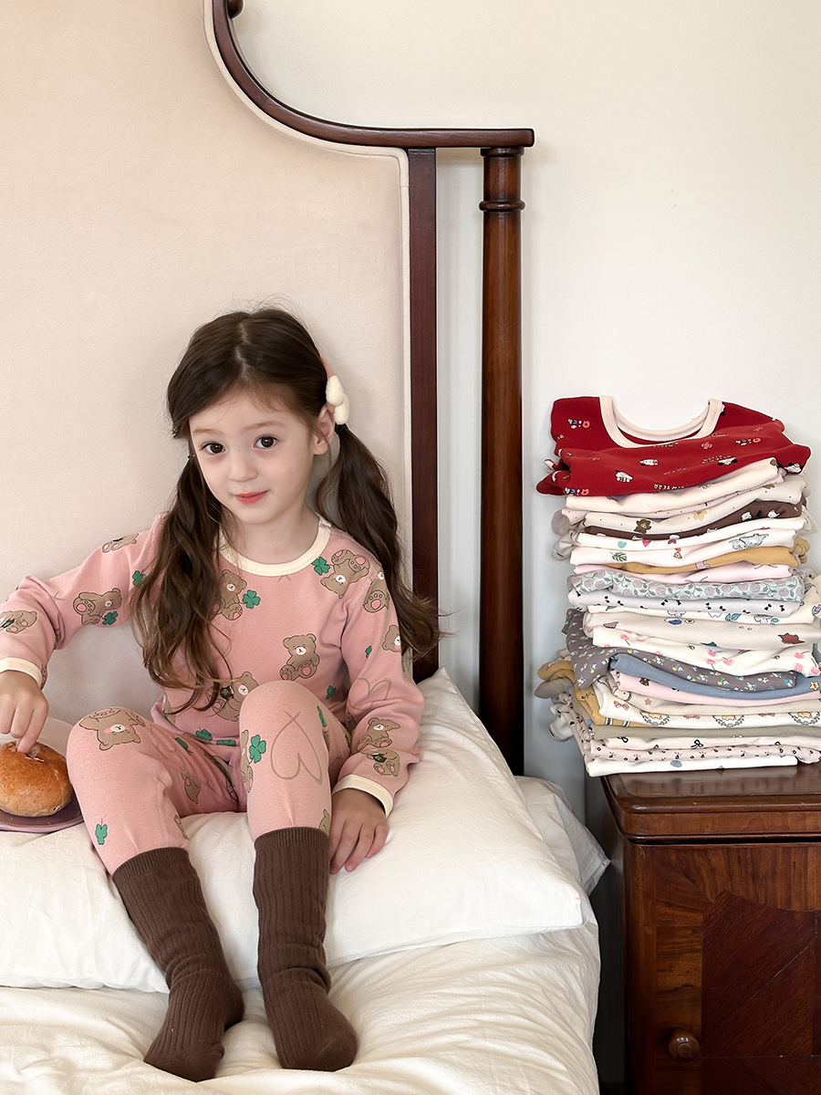 Aimobeibei Children's Pajamas for Boys and Girls, High-Quality Seamless Class a Autumn Clothes, Wool Stretch Cartoon Loungewear