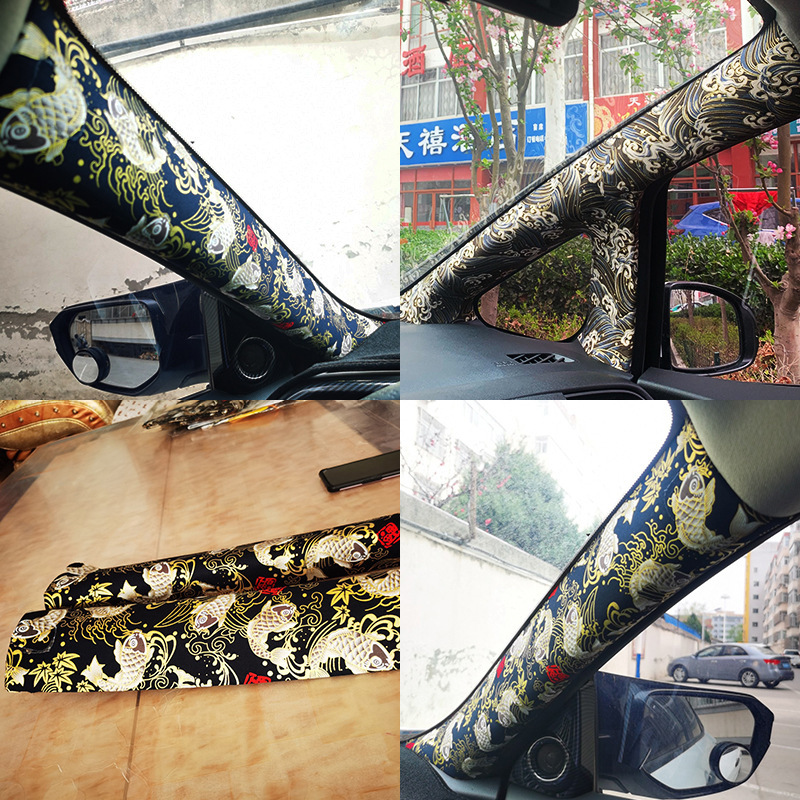 Car interior self-adhesive cloth adhesive embroidery national fashion car stickers interior modification jdm style abc column gilding Garland