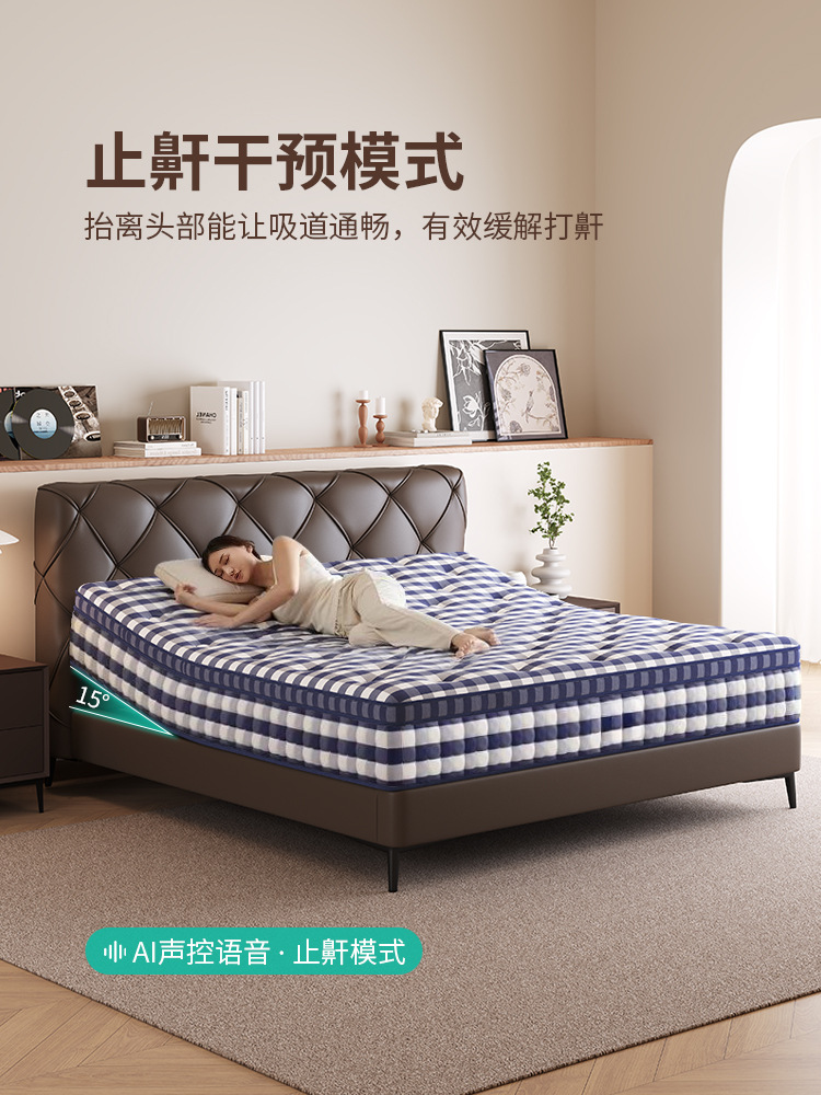 Blue Plaid Smart Mattress Multi-Functional Zero-Gravity Electric Lifting Vibration Massage Anti-Snoring Aid