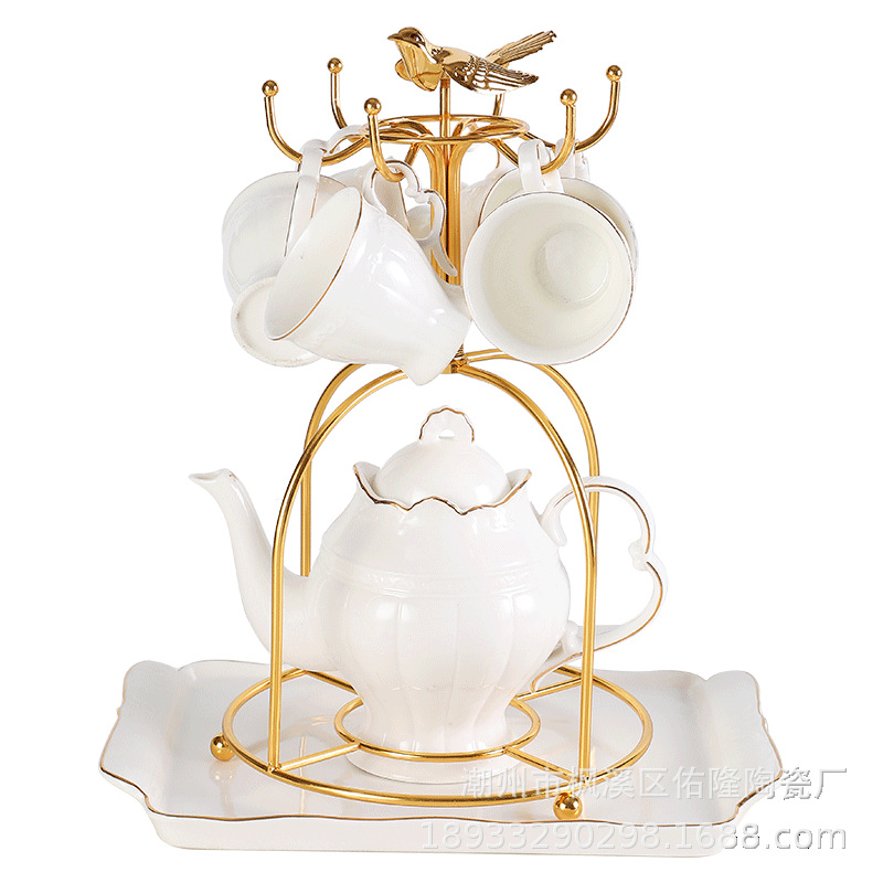 Factory Direct Sales Golden Bird Cup Holder European Coffee Cup Storage Rack Wrought Iron Drain Rack Electroplated Gold Wholesale