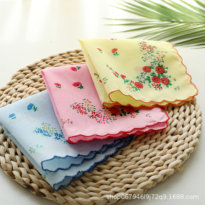 Women's cotton handkerchief classic floral nostalgic old-fashioned absorbent sweat-wiping small square towel cotton hand towel long-staple cotton handkerchief