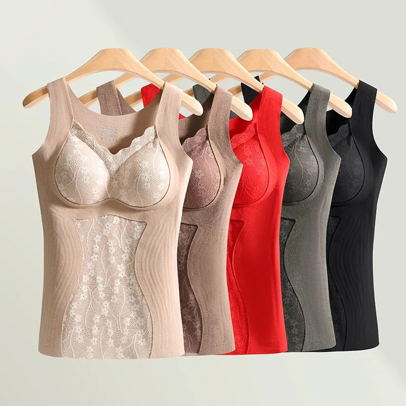 Red Thermal Vest for Women in the Year of the Snake, Fleece-Lined and Thickened, Winter Underwear for Weddings, Base Layer Vest