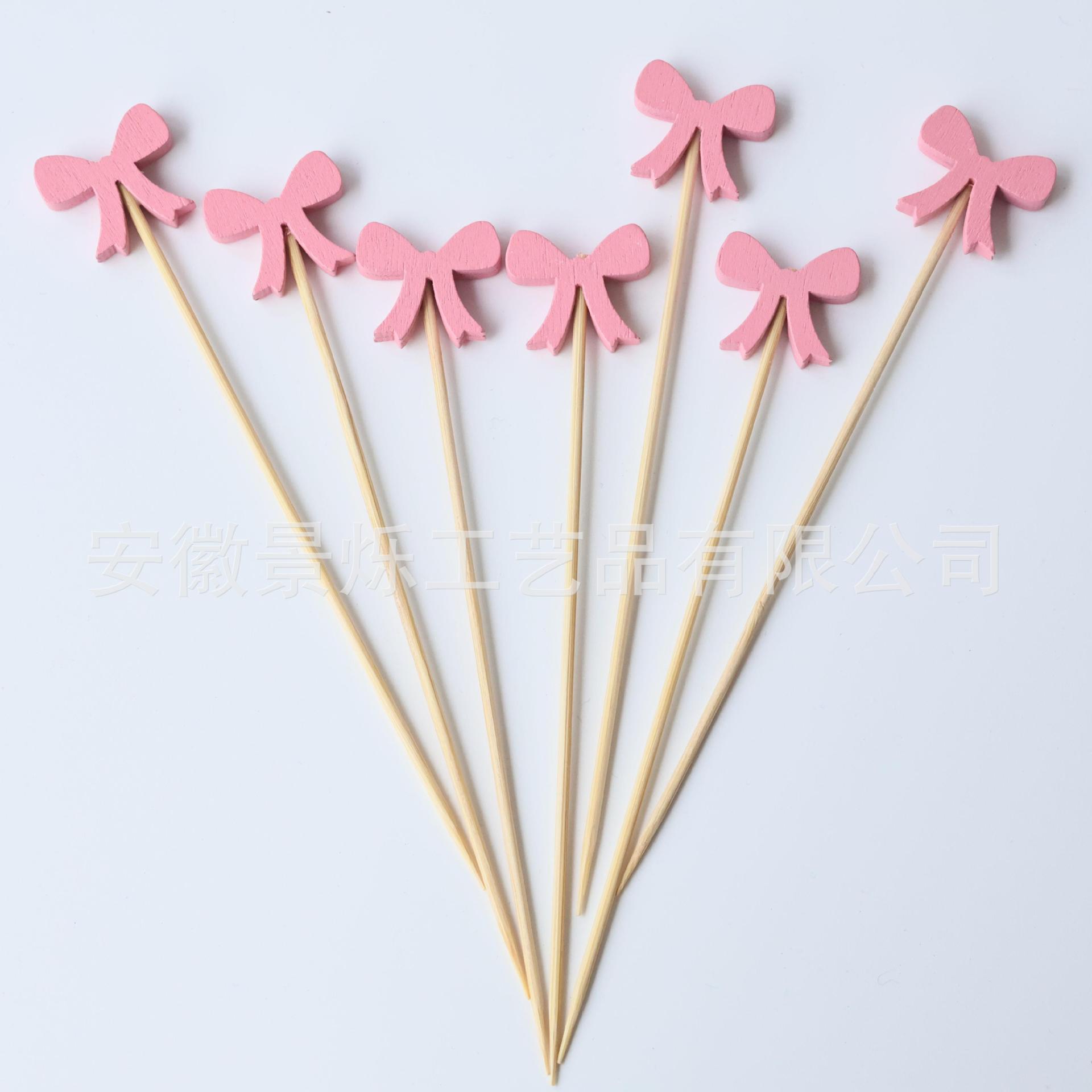 Pink solid color bow cocktail signature hamburger signature disposable bamboo stick decorative toothpick 100 PCs/bag manufacturers