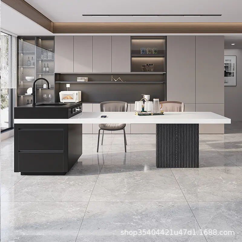 Modern minimalist rock board island table table integrated retractable basin multi-functional bar table induction cooker sink