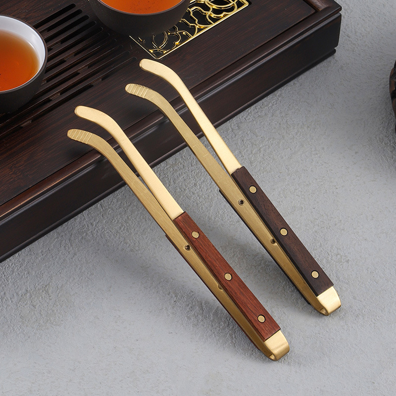 Pure brass tea ceremony six gentlemen suit brass solid wood combined tea clip teapot pen kung fu tea set accessories six gentlemen