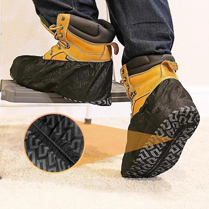 Disposable Shoe Covers Printed Full-Ribbed Black Non-Woven Anti-Slip Foot Covers Thickeneded Household Indoor Wear-Resistant Breathable Dust-Proof