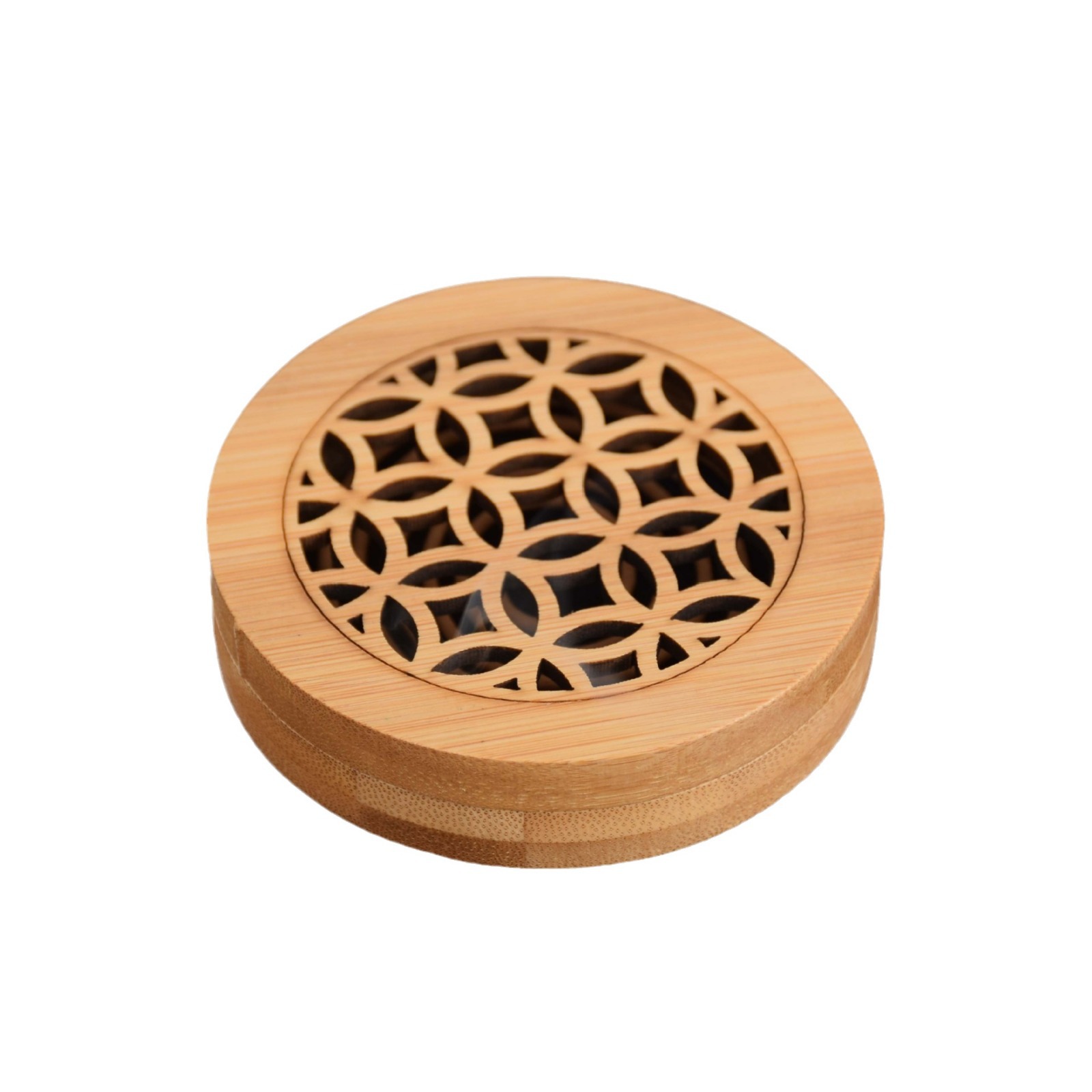 in stock Wooden Fragrance Box Round Square Household Sandalwood Disc Line Fragrance Box Chinese-style Hollow Lying Fragrance Box Bamboo Aromatherapy Stove
