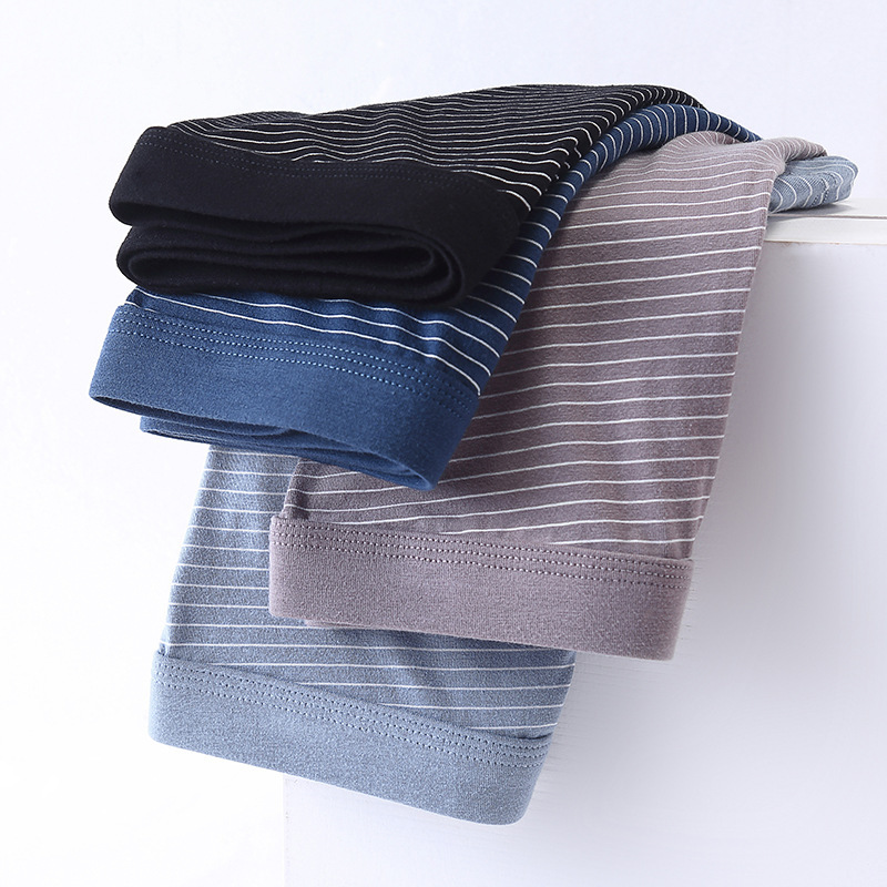 Summer All Cotton Mid-Waist Men's Underwear Loose Large Size Breathable Youth Boxers Striped Four-Corner Trousers for Boys