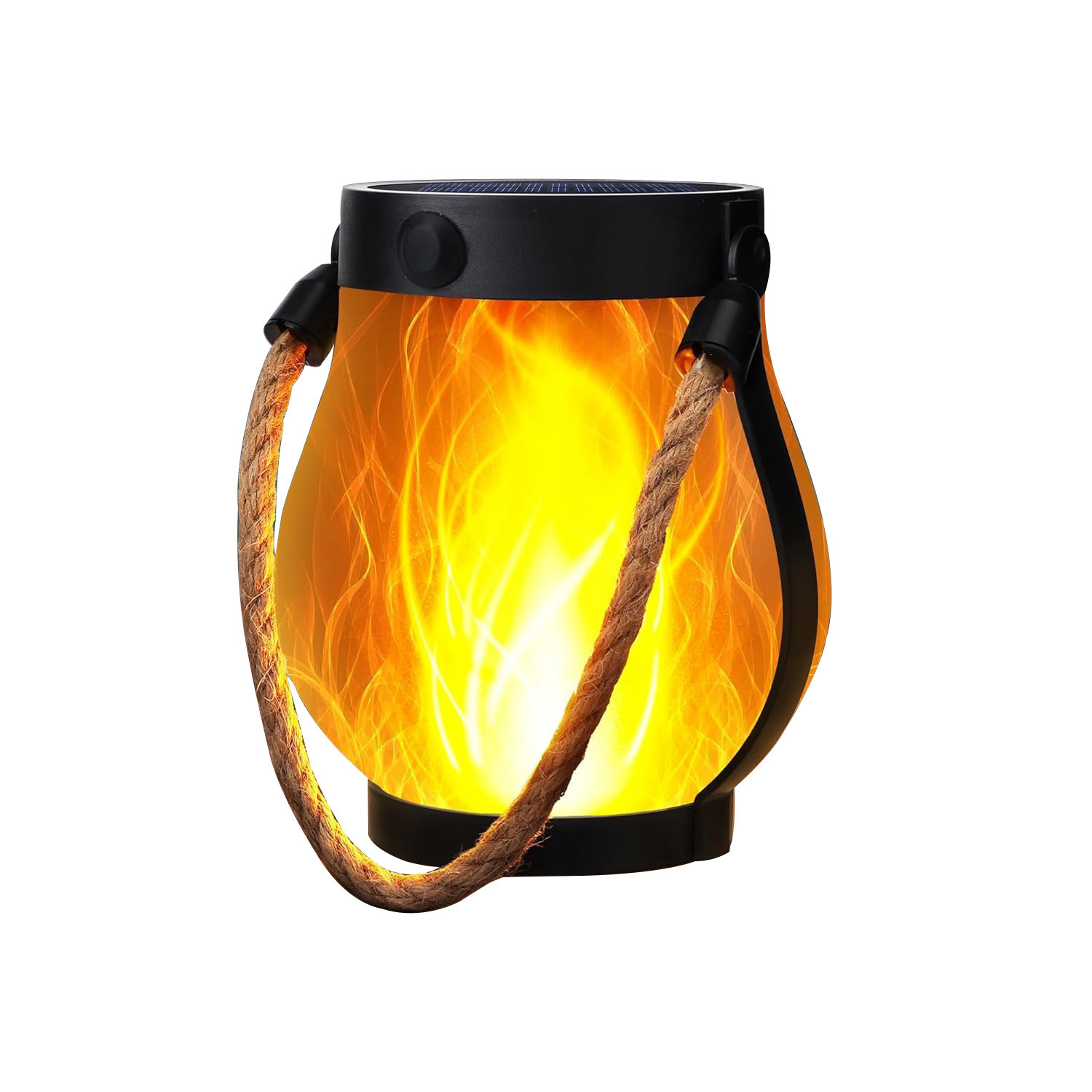 Cross-Border New Solar Flame Lamp Hemp Rope Lantern Courtyard Decorative Lamp Mason Lamp Outdoor Camping Style USB Charging