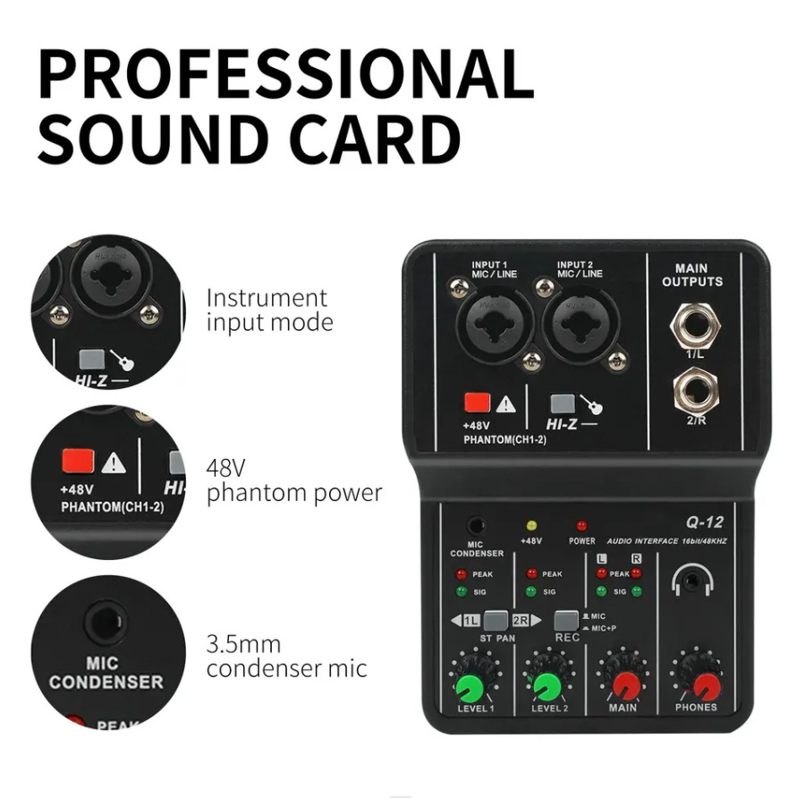 XTUGA cross-border Bluetooth computer sound card mixer professional stage live usb mini 48V mixer desktop