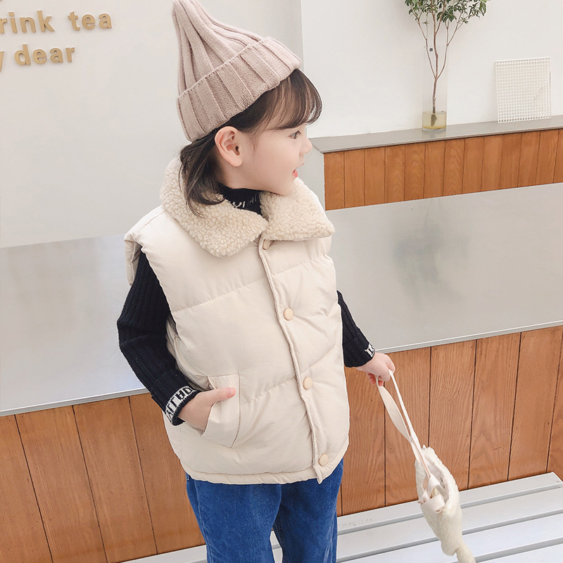 Cross-Border 2024 New Autumn and Winter Kidsren's Cotton Vest Baby Fleece-Lined Thickeneding Girls and Boys Outer Vest Lamb Velvet