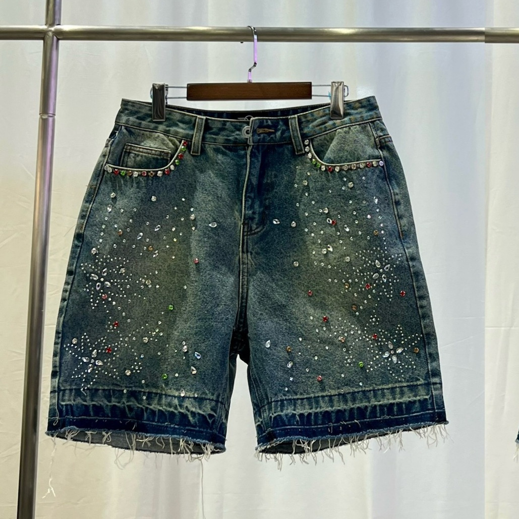European and American retro beaded Denim shorts 2025 new summer high-end cool Denim shorts-WL579