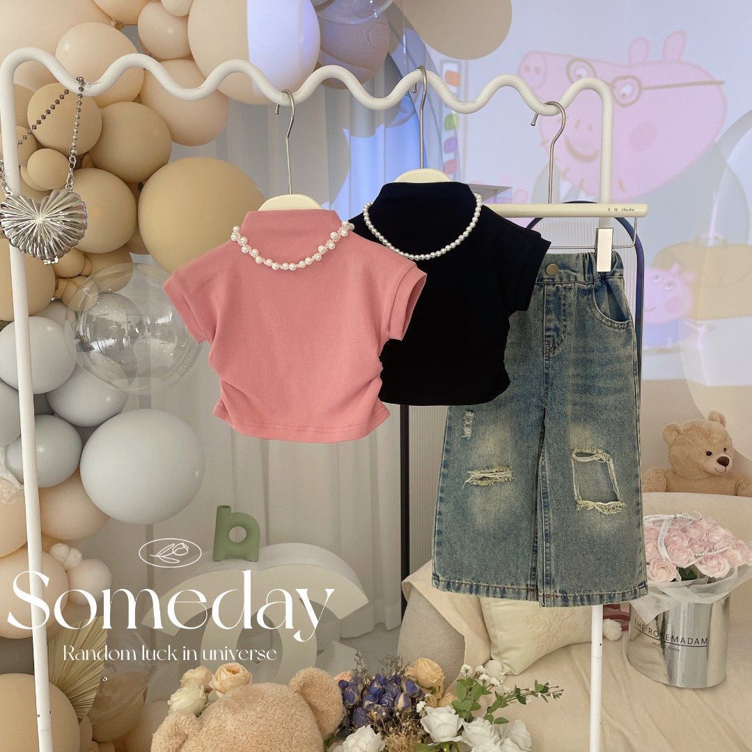 Girls Summer Suit 2023 New Style Baby Girl Summer Short-Sleeved Jeans Two-Piece Set Children's T-Shirt Women