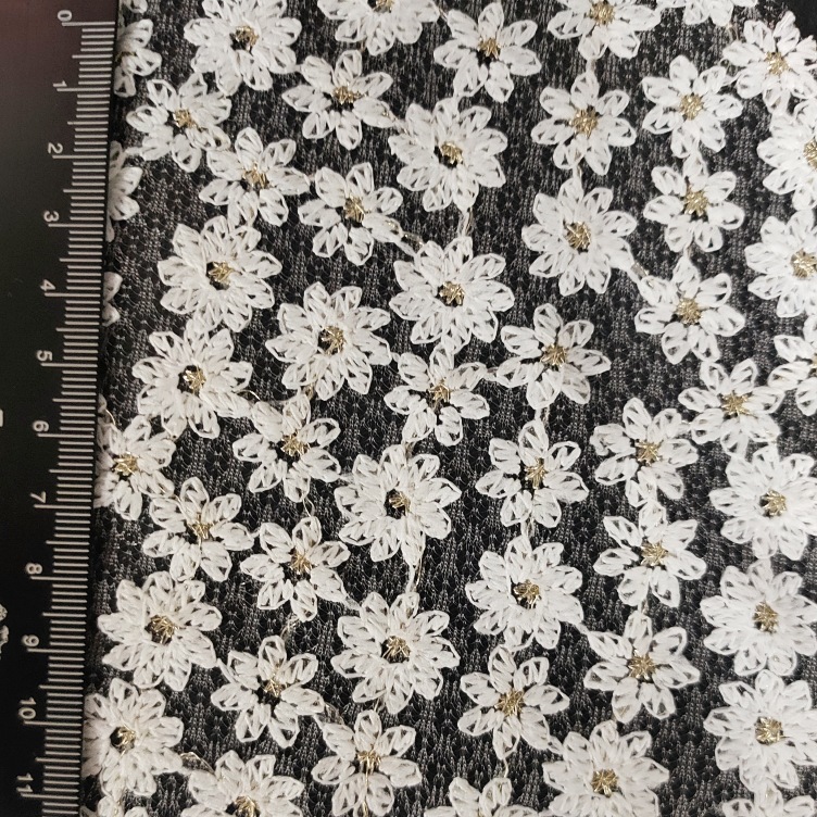 Small Chrysanthemum Gold Thread Water-Soluble Embroidery Fabric Mesh Lace Fabric Wedding Dress Gift Bag Dance Shoes Hat Fabric Wholesale