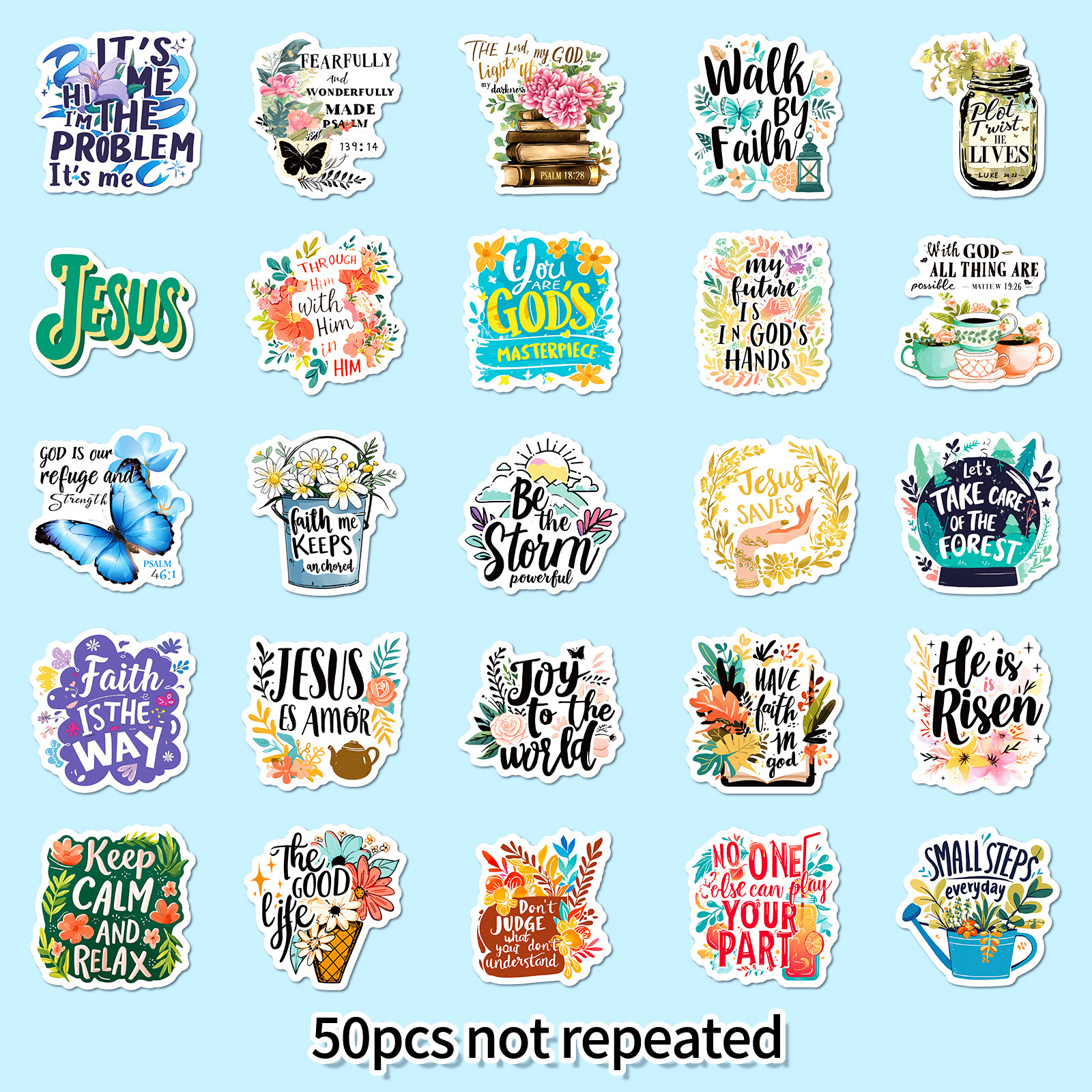 50 Sheds Retro Bible Graffiti Stickers Water Cup Luggage Guitar Scooter Outdoor Waterproof Decorative Text Stickers