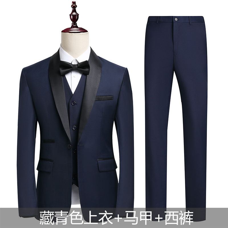 Suit Men's High-End Dress Business Casual Suit Men's Foreign Trade Cross-Border Wedding Dress Three-Piece Set