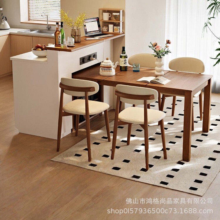 Многофункциональный островной обеденный стол из массива дерева, интегрированный, складной и выдвижной, для кухни, с перегородкой