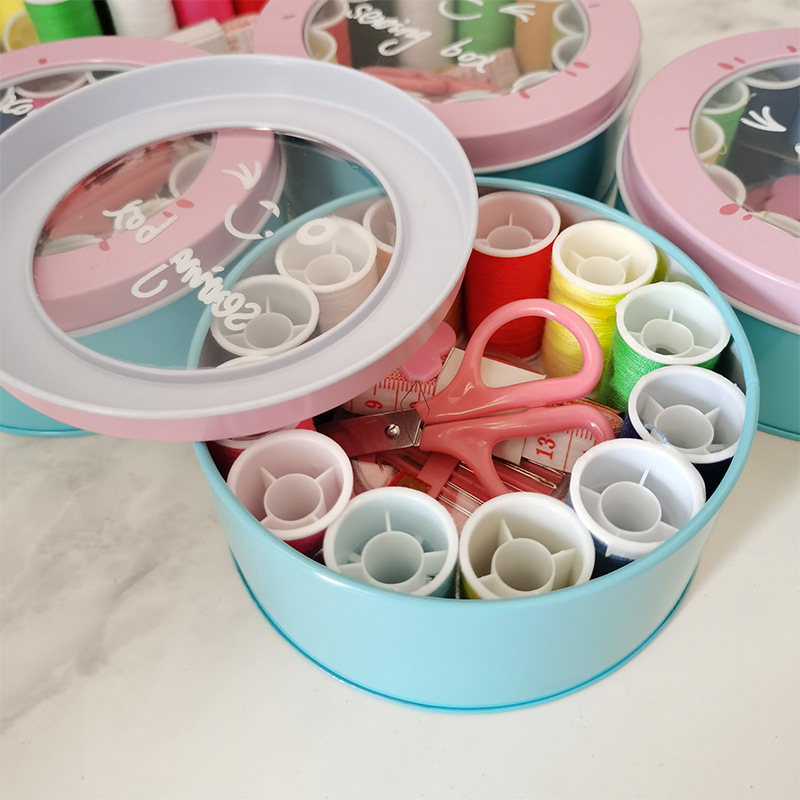 Factory Direct sewing box round iron box suit home sewing tools household student sewing suit storage box