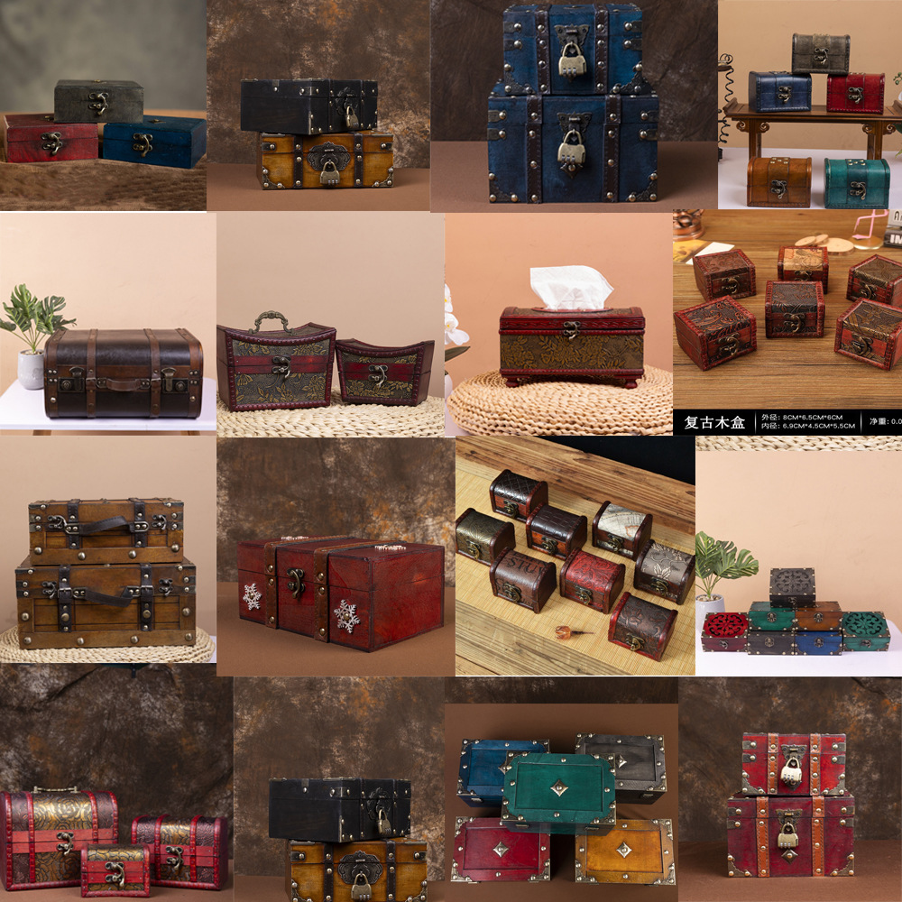 Коробка в антикварном стиле, имитация махагони, винтажная деревянная коробка, старомодная коробка, шкатулка для украшений, фотопроп в древнем стиле с замком, реквизит для пиратского сундука