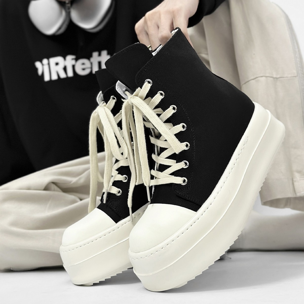 Elevated High Platform High-top Board Shoes Men's Zipper Couple's Canvas Martin Boots American Style High Street Motorcycle Derby Boots for Women