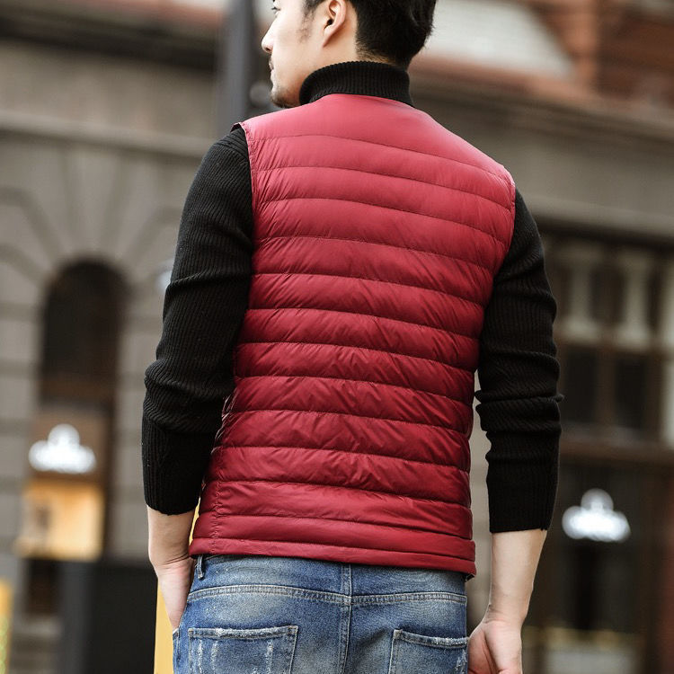 Clearance Sale of Discontinued Colors: Lightweight down Vest for Men, Collarless V-Neck, Short Style, 90% White Duck down