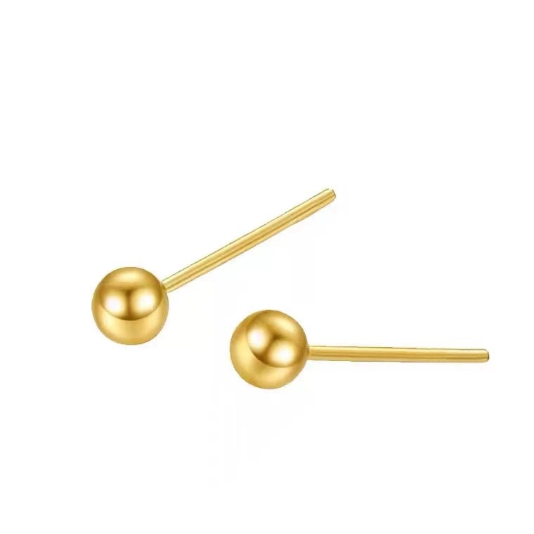 18K Gold 4mm Smooth Bead Stud Earrings Au750 Solid Color Gold Earrings Gift Live Water Shell Gold