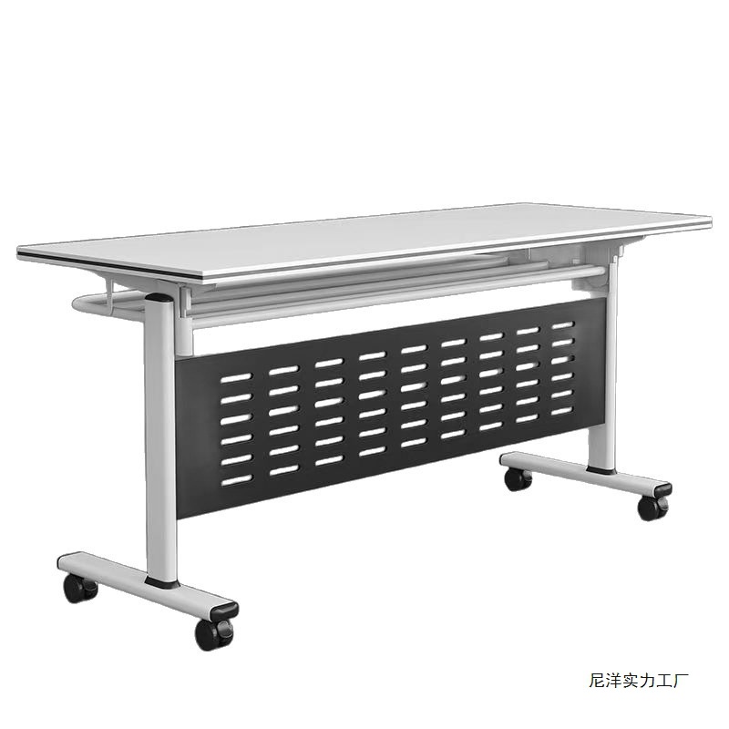 Folding Training Table and Chair Combination, Splicable Flip Table, Mobile Long Table with Wheels, Multi-Functional Office Conference Table