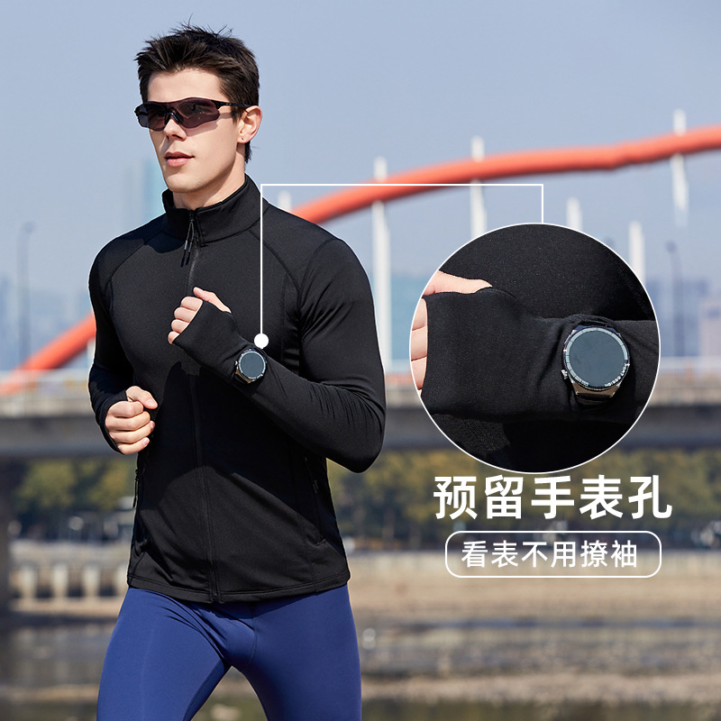 Men's and Women's Autumn and Winter Quick-Drying Thin Velvet Fitness Clothing, Casual Running Clothing, Stand-Up Collar High-Elastic Running Training Clothing, Sports Jacket