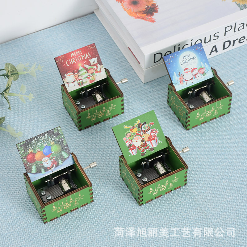 Счастливого Рождества деревянная музыкальная шкатулка лазерная гравировка ручная музыкальная шкатулка окрашенная музыкальная шкатулка праздничные подарочные украшения