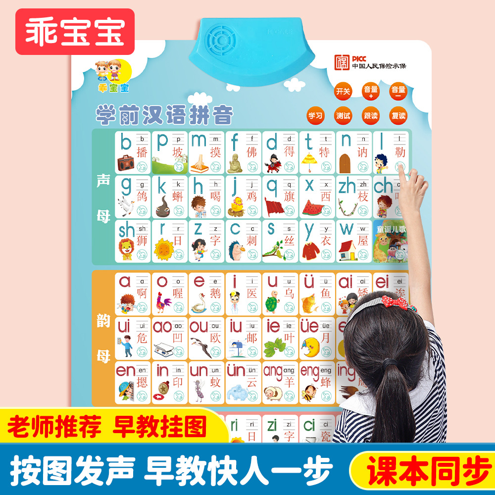 Игрушки для раннего образования детей Настенная карта с аудио из покрытой бумаги Обучение в детском саду Пиньинь Грамотность Счет Точечное чтение