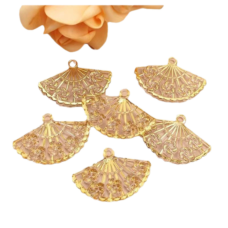 Acrylic Transparent Bronzing Edge Flower Pieces with Phnom Penh Fan DIY Antique Hairpin Earring Accessories Material