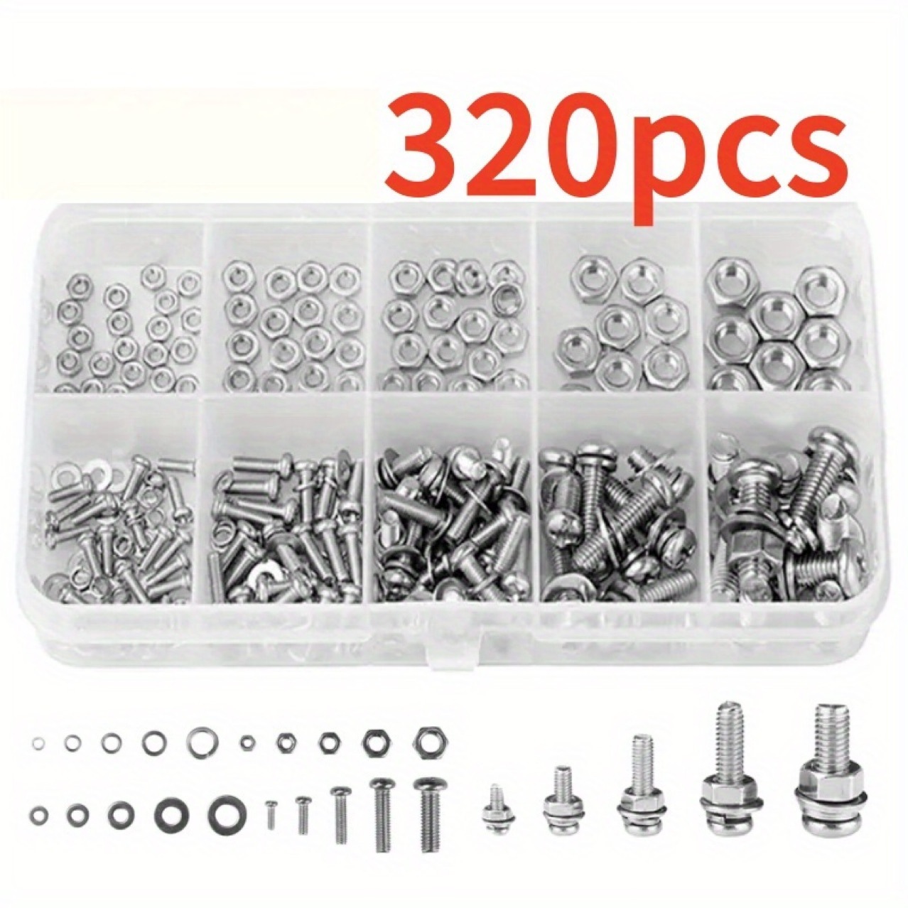 320 предметов в коробке набор распределительных болтов с круглой головкой гайка шайба комбинация M2 M2.5 M3 M4 M5
