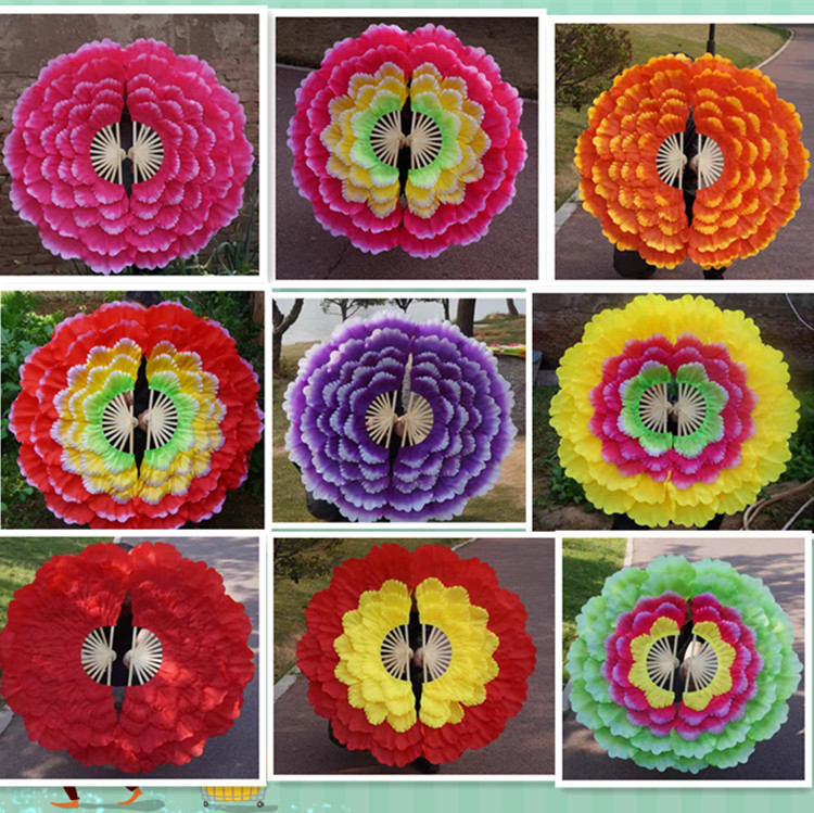 Оптовая пионовая петельная фанера, двусторонний танцевальный веер для взрослых, большой веер с лепестками, квадратный веер для янко