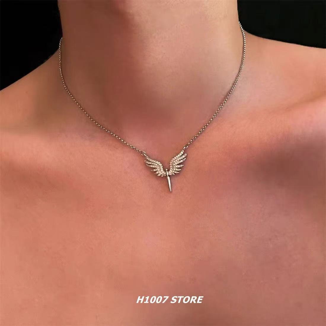 Angel Wings Diamond Wing Necklace Men and Women Niche High-End Versatile Clavicle Chain Necklace Accessories Hip-Hop Jewelry