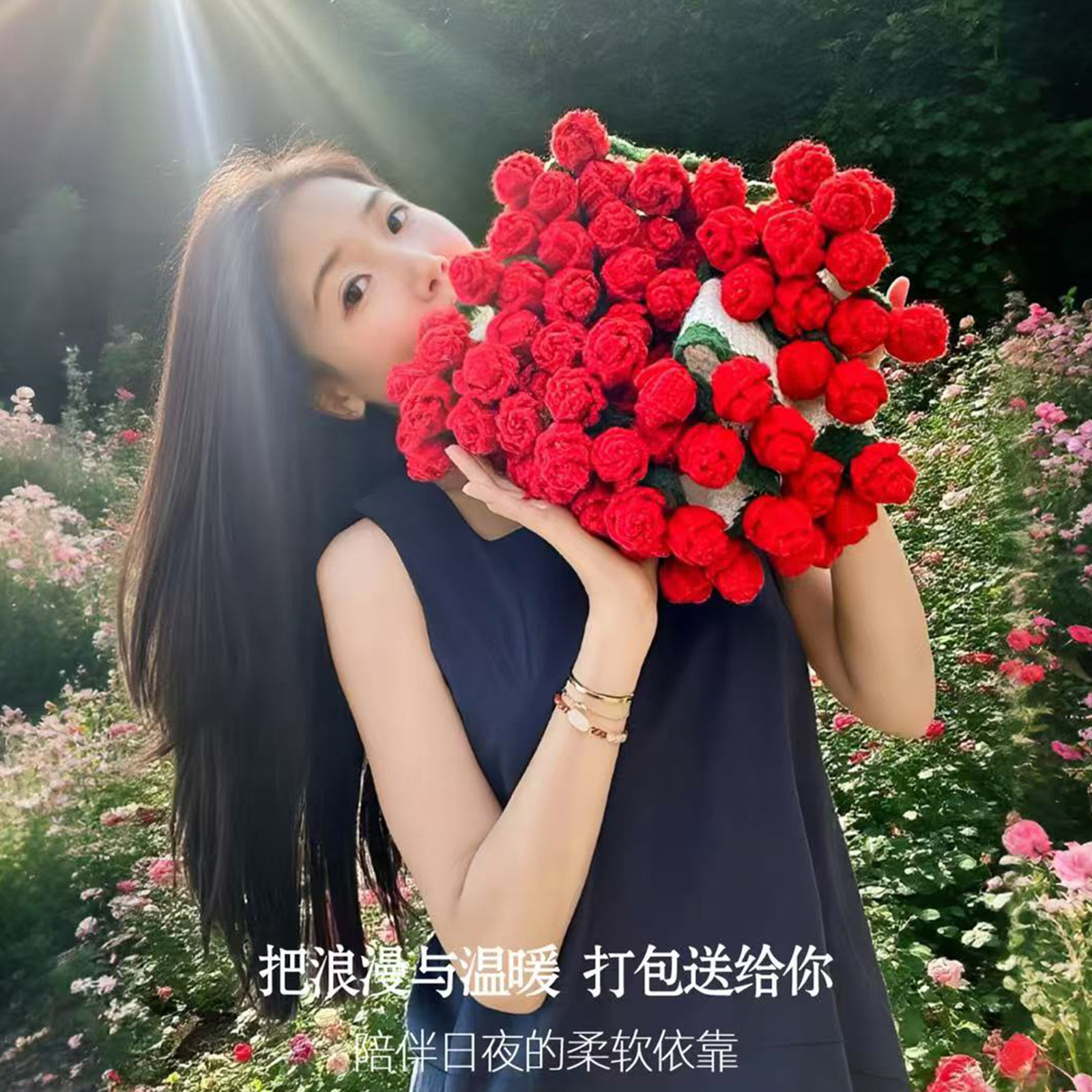 Finished Hand-Woven Rose Bouquet Blanket, Flower Blanket, Woolen Nap Blanket, Blanket, Chinese Valentine's Day Gift for Girlfriend and Best Friend