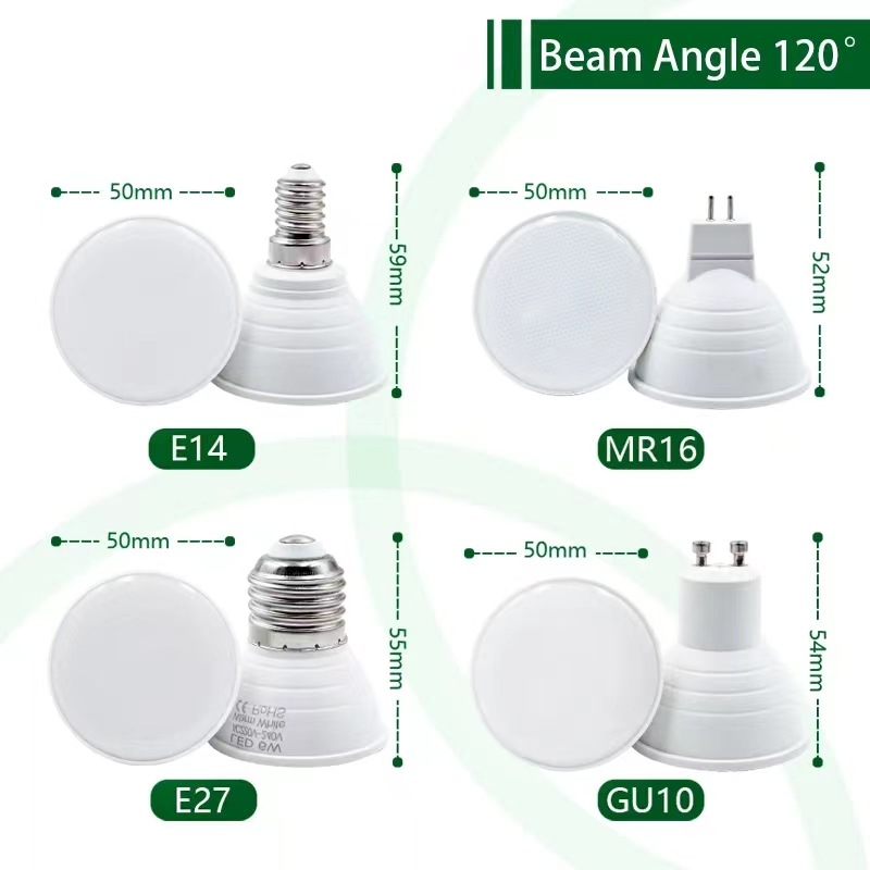 Cross-border plastic aluminum LED lamp cup E27 E14 GU10 MR16 LED24 degree 120 degree spotlight in stock supply