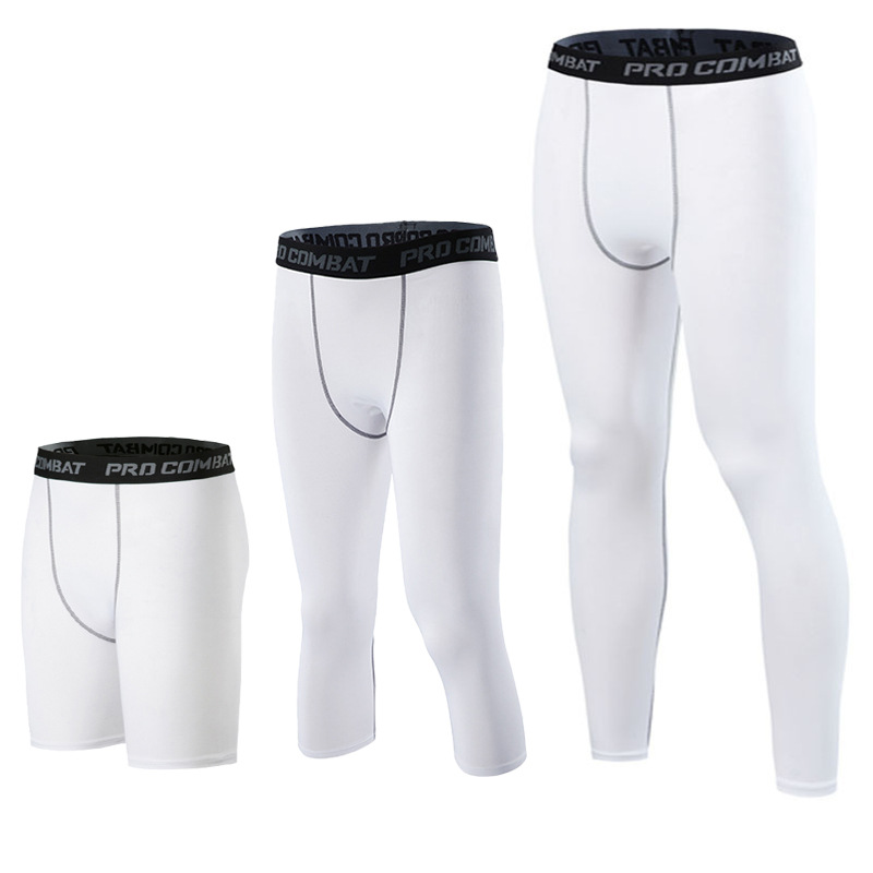 in stock Sports Fitness Pants Men's Basketball Sweat Absorbing High Elastic Tight Running Training Bottoming Shorts Cropped Pants Men's