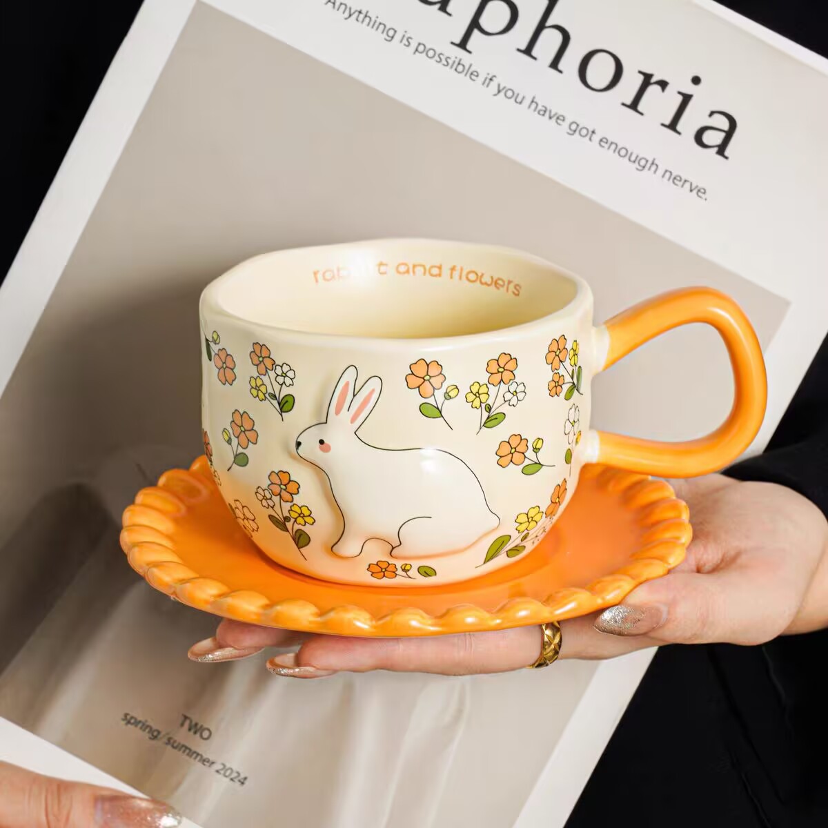 Birthday Gifts for Girls, High-End Exquisite Coffee Cup and Saucer Set, Orange and Yellow Gifts for Bridesmaids, Opening Events