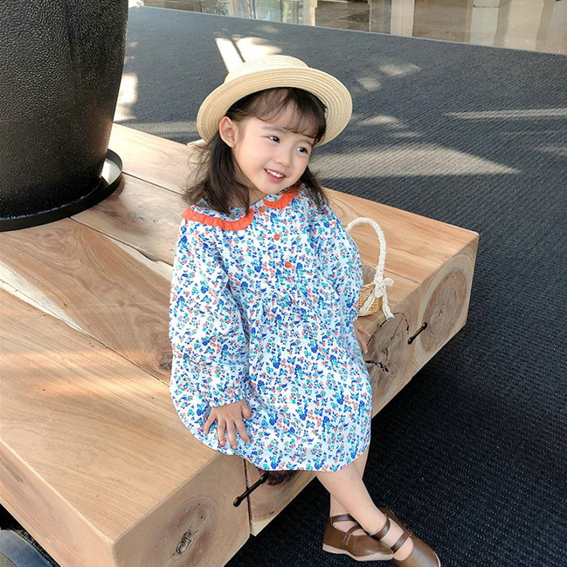 Girl's Dress Mosaic Doll Collar Long Sleeve Dress Princess Dress 21 Spring and Autumn New Foreign Trade Children's Clothing