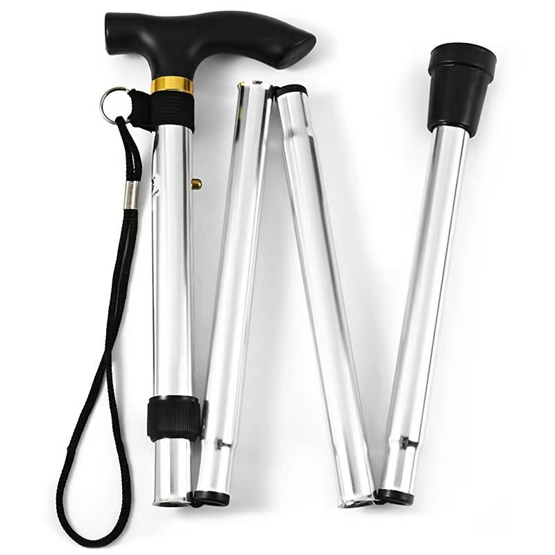 Outdoor Aluminum Alloy Climbing Cane, Telescopic Foldableing Anti-Slip Cane, Elderly Reinforced Adjustable 5-Section Crutches