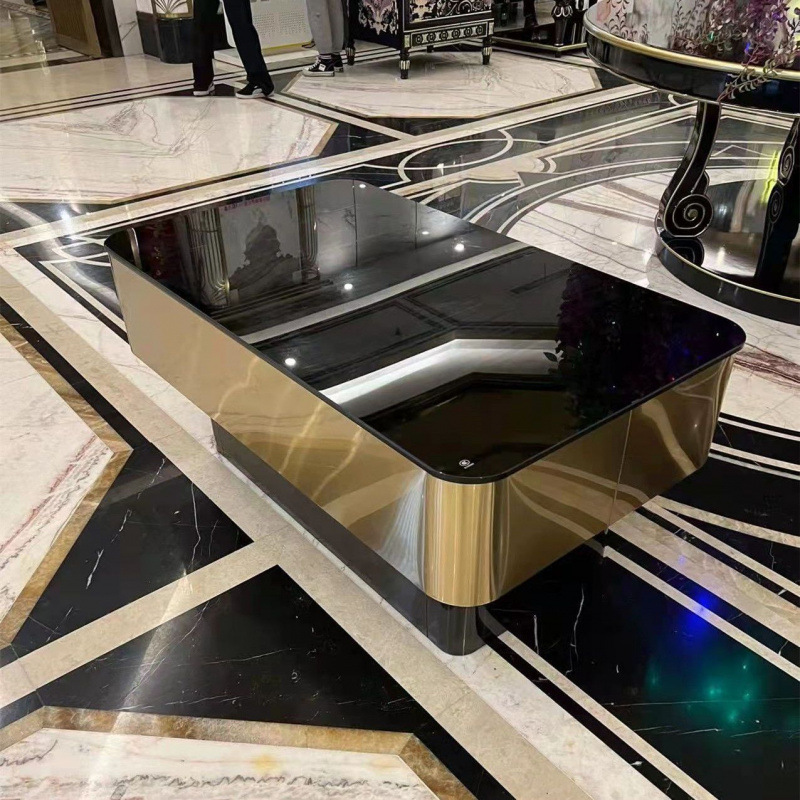 KTV Bar Stainless Steel Card Seat Luminous Coffee Table Hotel Club Marble Tempered Glass Light Luxury Table