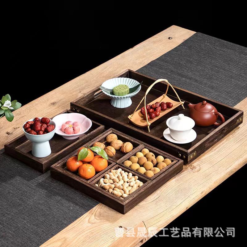 Поднос из массива дерева для приготовления чая у печи, набор из семи предметов из древесины павловнии, чайный набор ретро-цвета, упаковочный поднос, поднос для чайной церемонии дзен