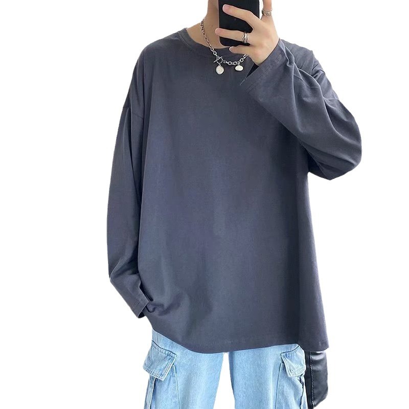 Factory Direct Sales Spring & Fall Men's Round Neck Long-Sleeved T-Shirts Slim Trbottomyy Pure Color Tops T-Shirts Autumn Clothes Bottoming Shirts