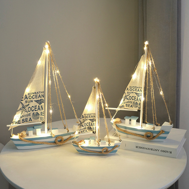 Mediterranean Style Creative Home Decoration Furnishings Wooden Sailboat Model Small Ornaments Handicraft Wooden Boat Boat