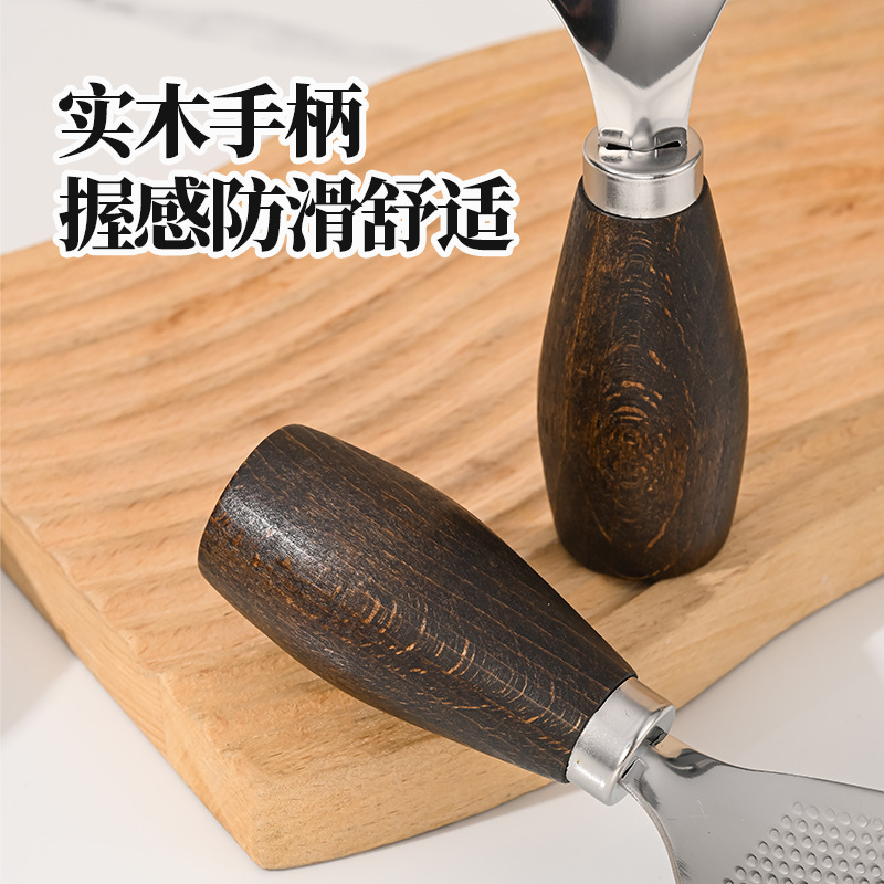 Thickened Stainless Steel Rice Spoon and Rice Shovel for Home Use, Standable Chicken Wing Wood Long Handle Household Spoon for Serving Rice