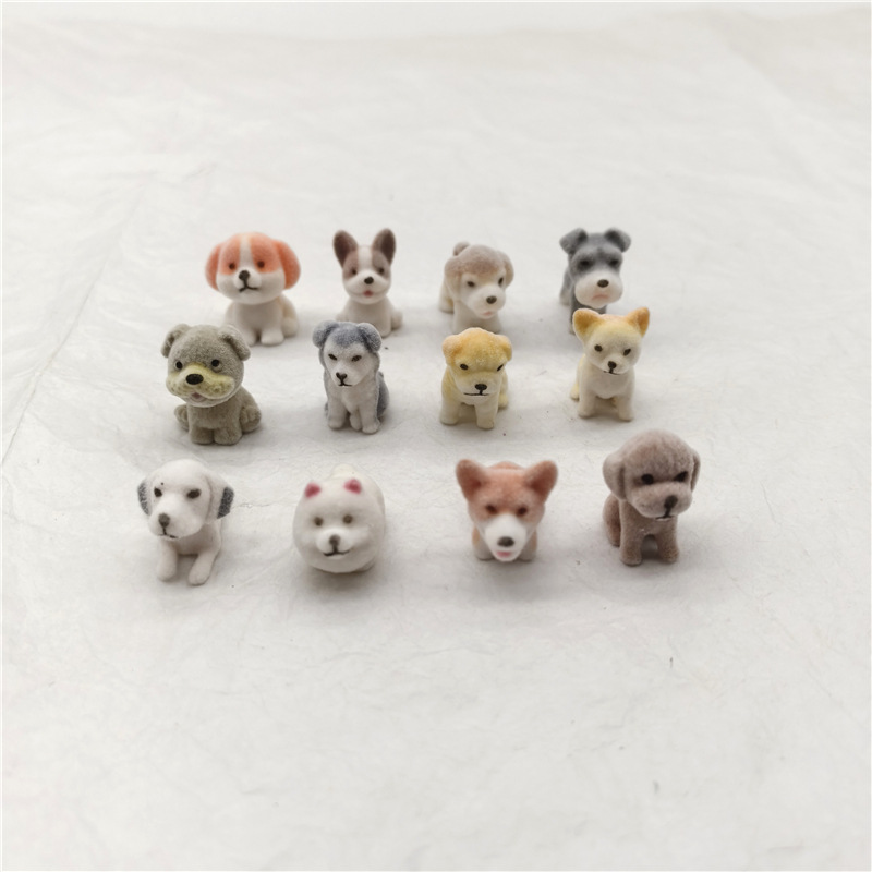 A Variety of Flocking 2.5CM Mini Pet Dog Ornaments Toys Schnauzer Spotted Corgi Flocking Toys Ornaments