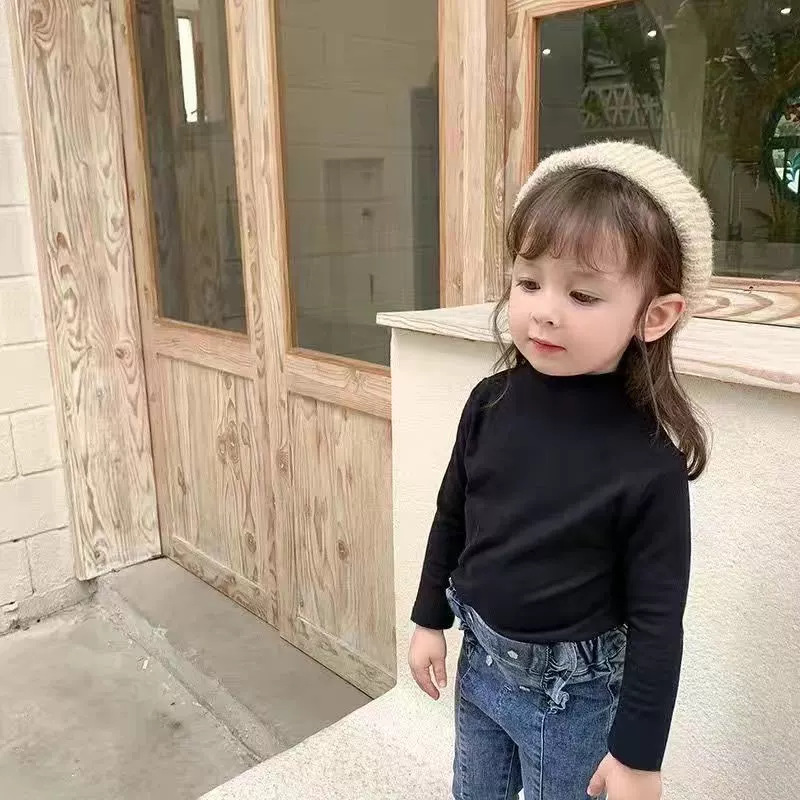 Girls' Base Shirt Baby's High Collar Velvet Children's Autumn and Winter Outfit Korean Style Western Style Long Sleeve T-shirt